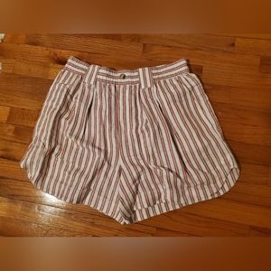 Linen-Blend Curved-Hem Shorts in Stripe | Afterglow Red